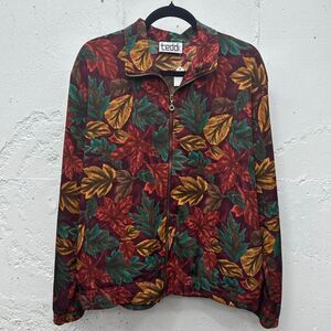 Vintage Funky Leaves Leaf Pattern Zip Up Jacket
